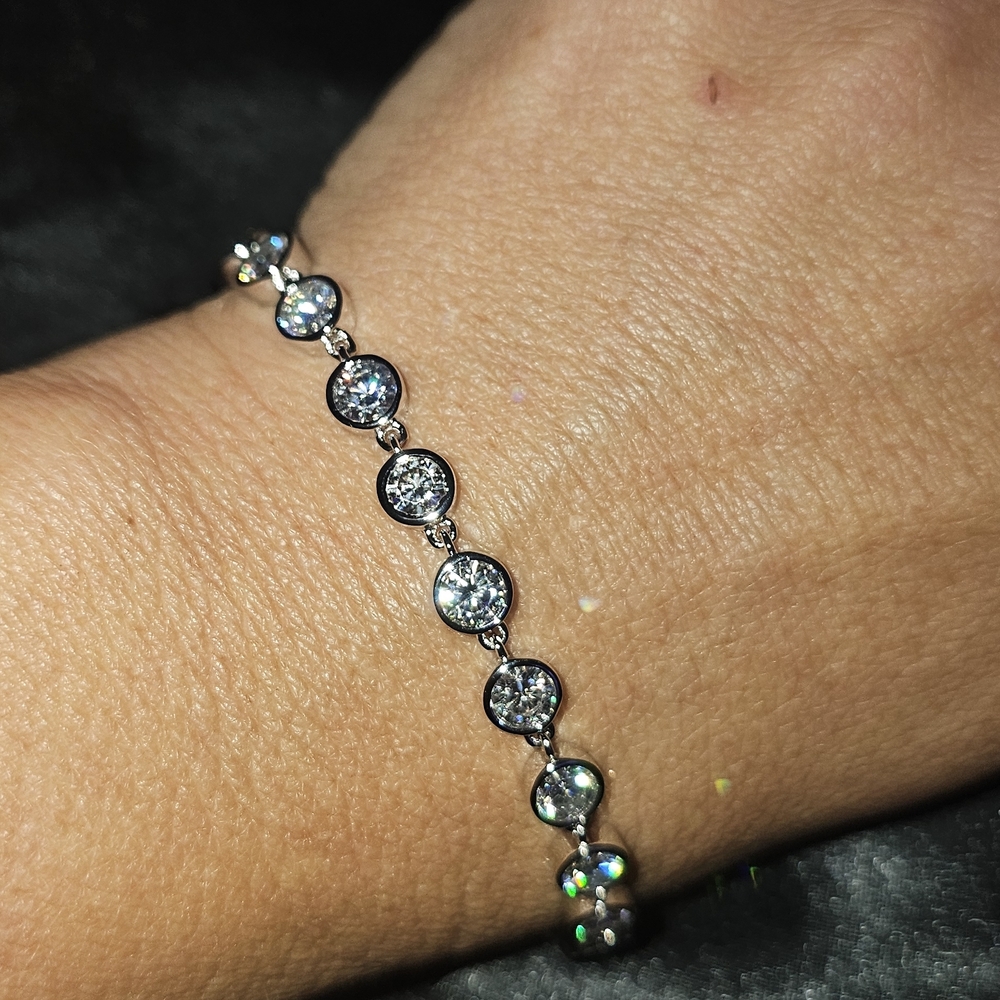9.5‎ CT Certified Moissanite White Gold Plated Silver Bracelet, 19 Stones NWT